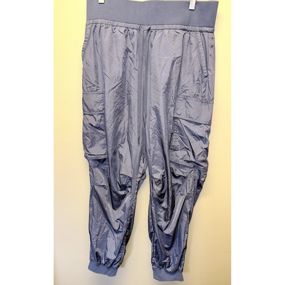 daily practice anthropologie Track Pant Joggers Shimmer Blue Slinky Cargo Large